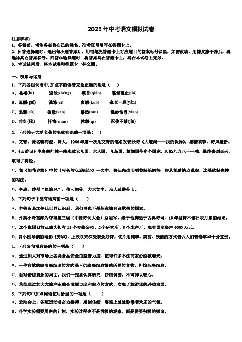 2022-2023学年福建省龙岩市永定县金丰片市级名校中考语文模试卷含解析