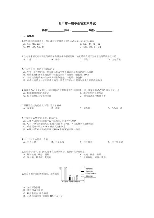 四川高一高中生物期末考试带答案解析
