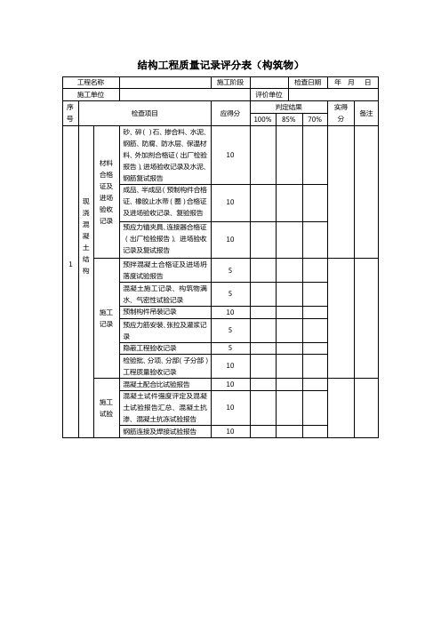 结构工程质量记录评分表(构筑物)
