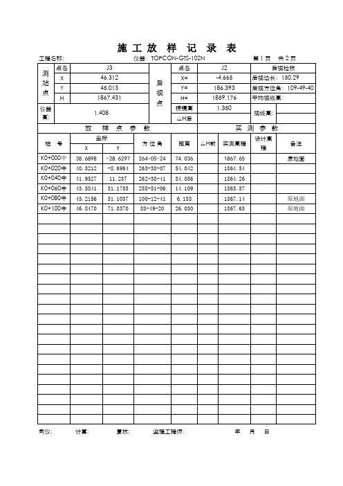 全站仪施工测量放样记录表