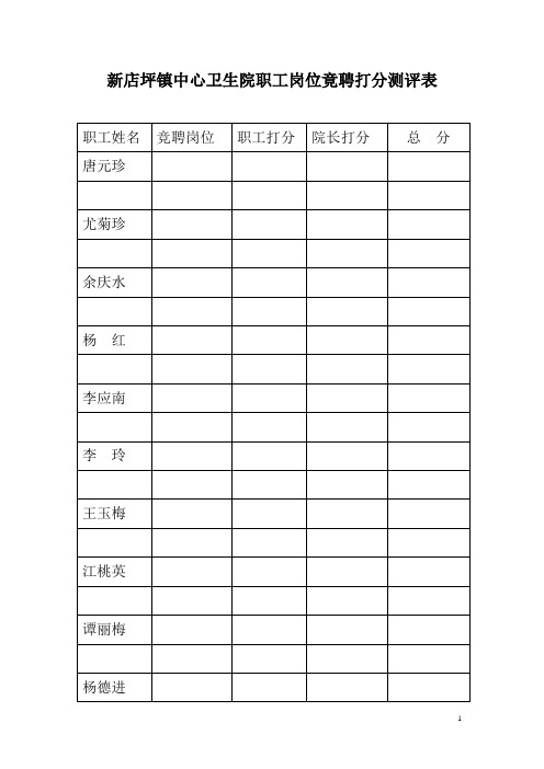 新店坪镇中心卫生院职工岗位竟聘打分测评表