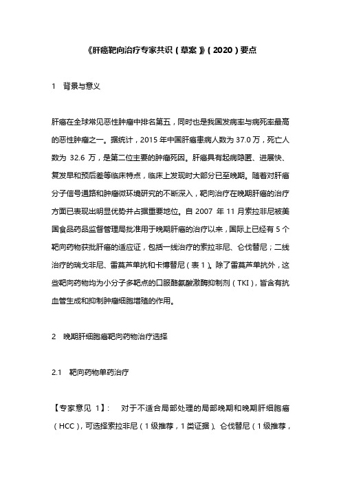 《肝癌靶向治疗专家共识(草案)》(2020)要点