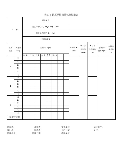 公路桥梁板式橡胶支座抗压弹性模量试验记录表