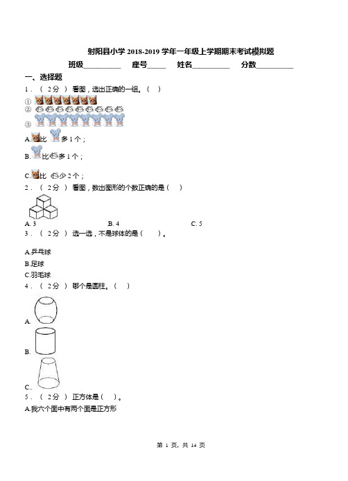 射阳县小学2018-2019学年一年级上学期期末考试模拟题