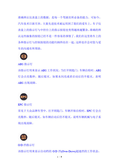 汽车仪表指示灯说明(组图)