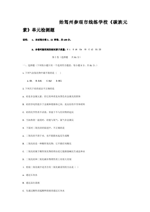 线练学校高中化学 碳族元素单元检测试题3高一