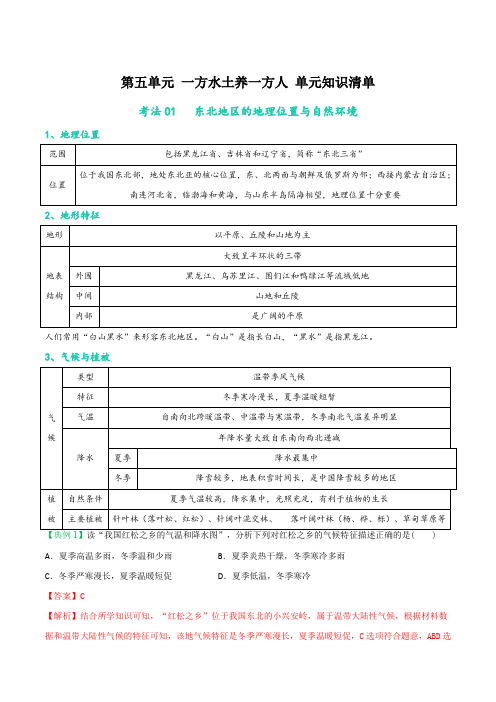 人文地理下册第五单元 一方水土养一方人 单元知识清单