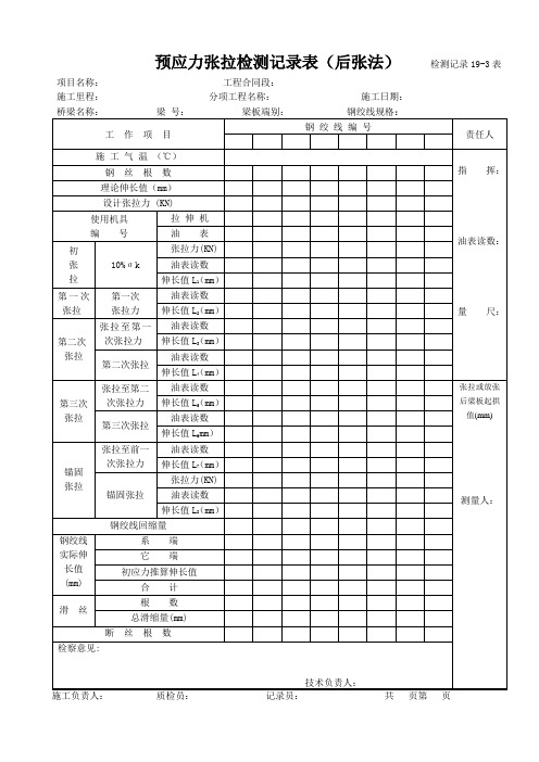 预应力张拉检测记录表(后张法分次张拉)