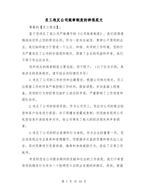 员工违反公司规章制度的辞退范文(二篇)