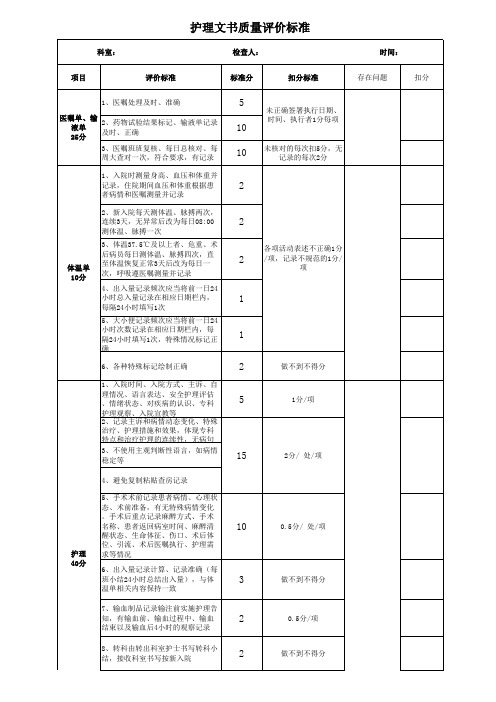 护理文书质量评价标准