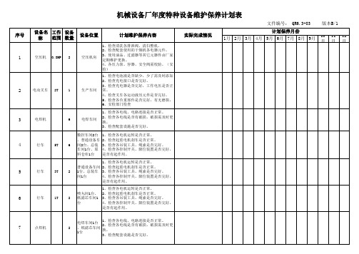 机械设备厂年度特种设备维护保养计划表