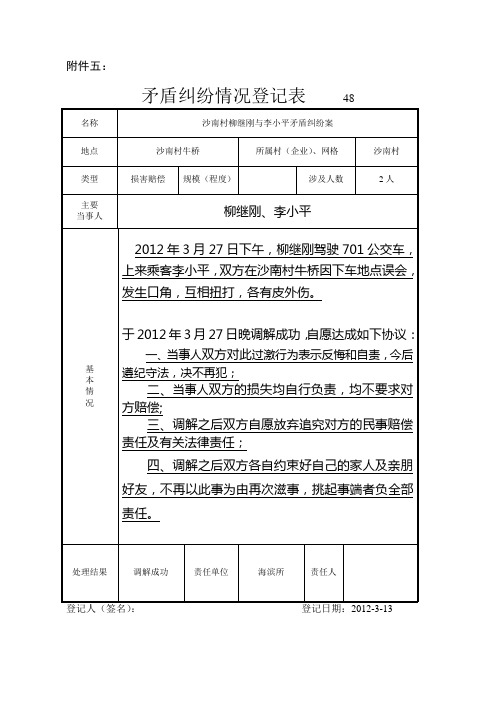 矛盾纠纷情况登记表