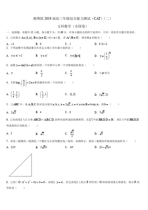 燕博园2019届高三综合能力测试(CAT)(二)数学(文)试题(全国卷,含解析)