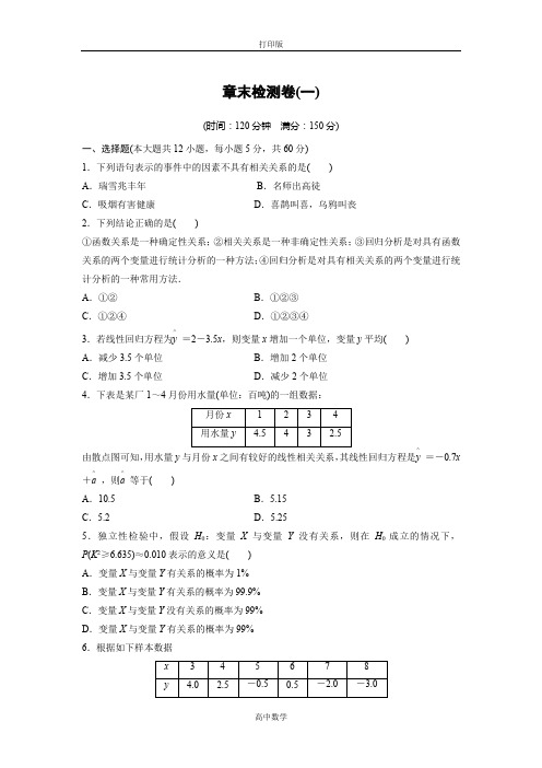 人教新课标版数学高二A版选修1-2 第一章 统计案例 章末检测卷