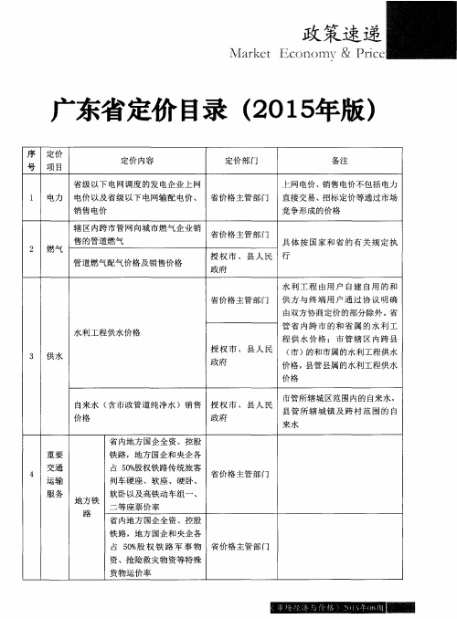 广东省定价目录(2015年版)