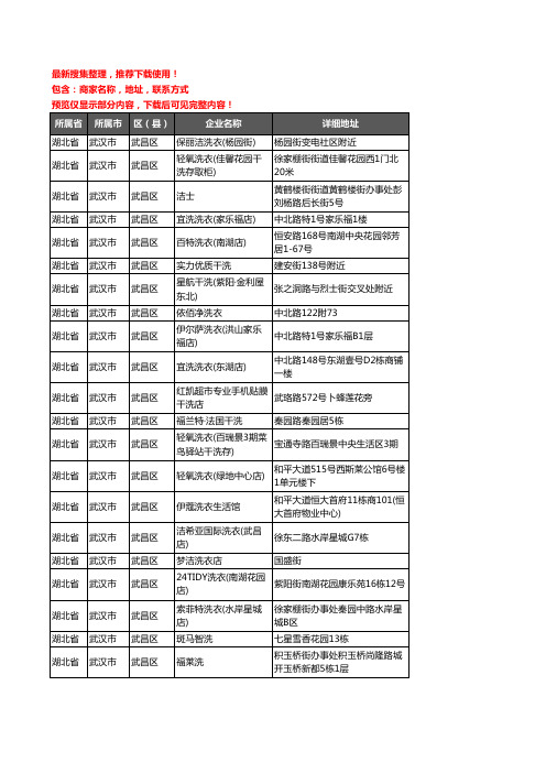 新版湖北省武汉市武昌区洗衣店企业公司商家户名录单联系方式地址大全175家