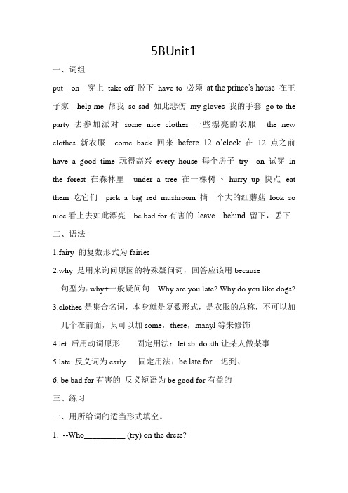 译林版五年级英语下册第一单元词组语法知识点总结及练习