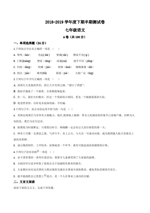 2019四川省初中七年级下期中测试语文试卷 附答案.pdf