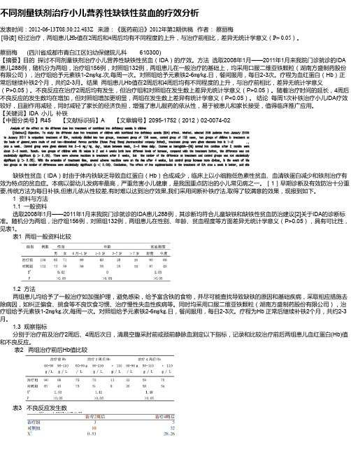 不同剂量铁剂治疗小儿营养性缺铁性贫血的疗效分析