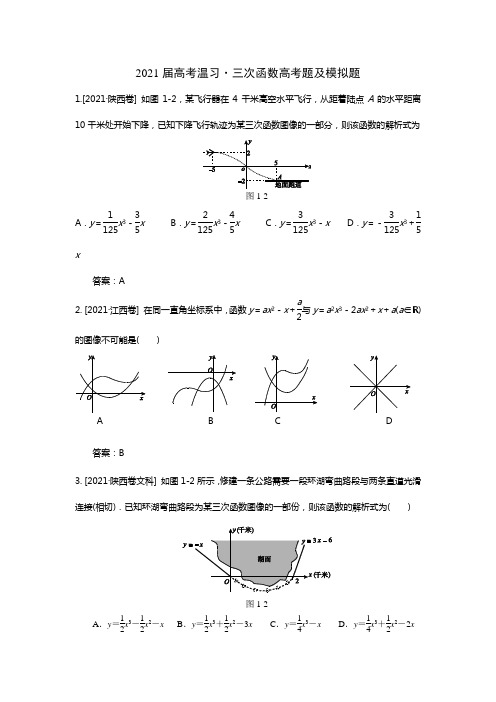 2021届高考专题三次函数高考题及模拟题