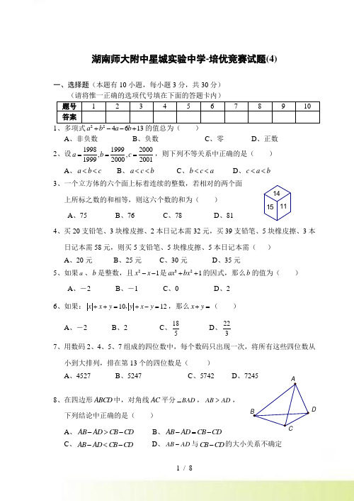 湖南师大附中星城实验中学-培优竞赛试题(4)（含答案）