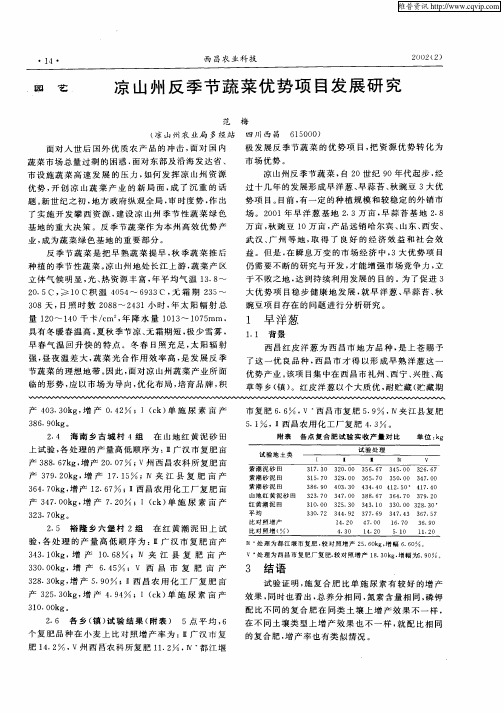 凉山州反季节蔬菜优势项目发展研究