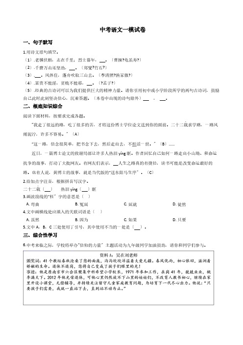 江苏省南京市六合区中考语文一模试卷解析版