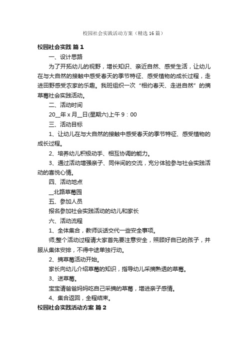 校园社会实践活动方案（精选16篇）