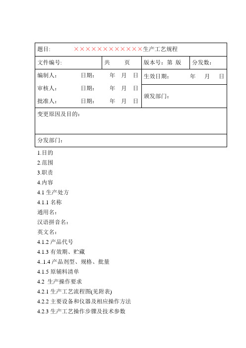 药品生产工艺规程模板