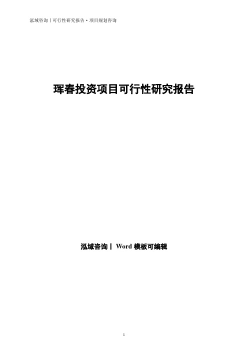 珲春投资项目可行性研究报告