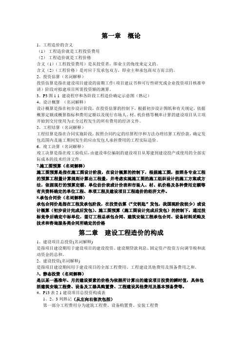 工程造价确定与控制 知识点.