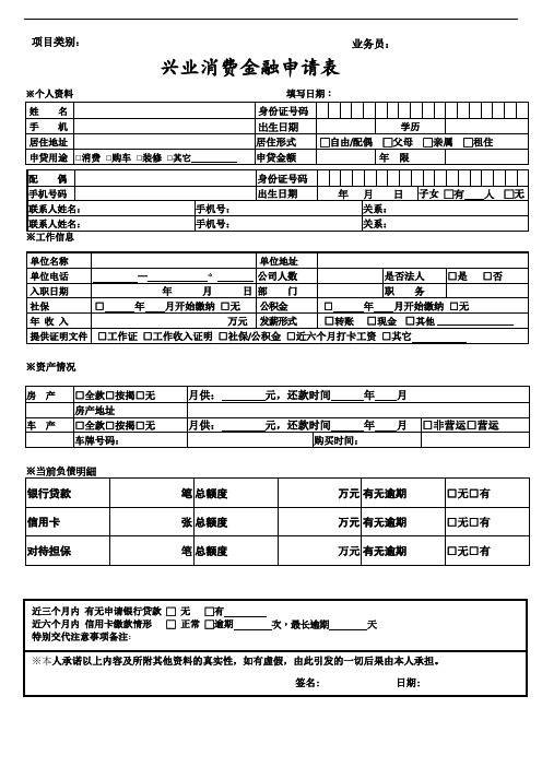 兴业金融申请表