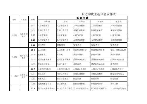 东边学校第一学期主题班会安排表