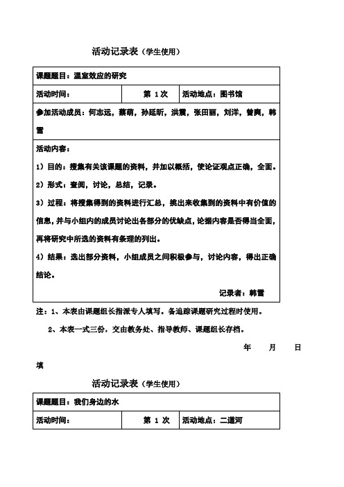 研究性学习活动记录表