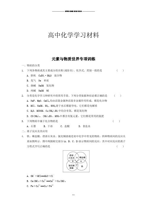 鲁科版高中化学必修一第2章元素与物质世界专项训练.docx