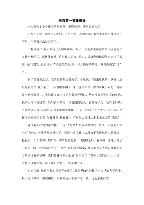 难忘第一节微机课_小学作文