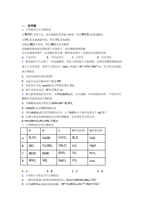 人教版初中高中化学必修一第一章《物质及其变化》知识点总结(含答案解析)