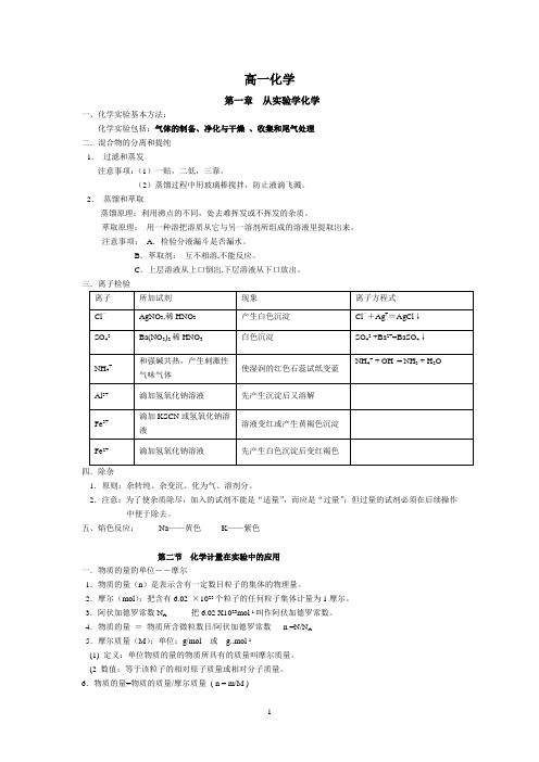 高一化学(必修1)人教版各章知识点归纳及训练