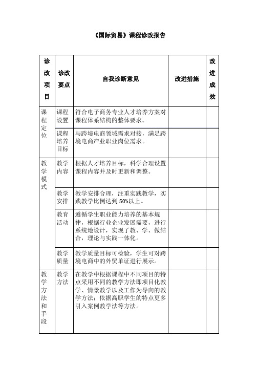 高职高专《国际贸易》课程诊改报告