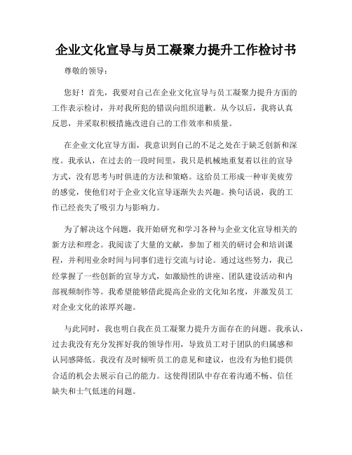 企业文化宣导与员工凝聚力提升工作检讨书