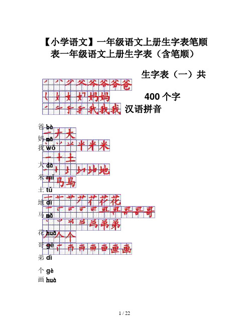 【小学语文】一年级语文上册生字表笔顺表