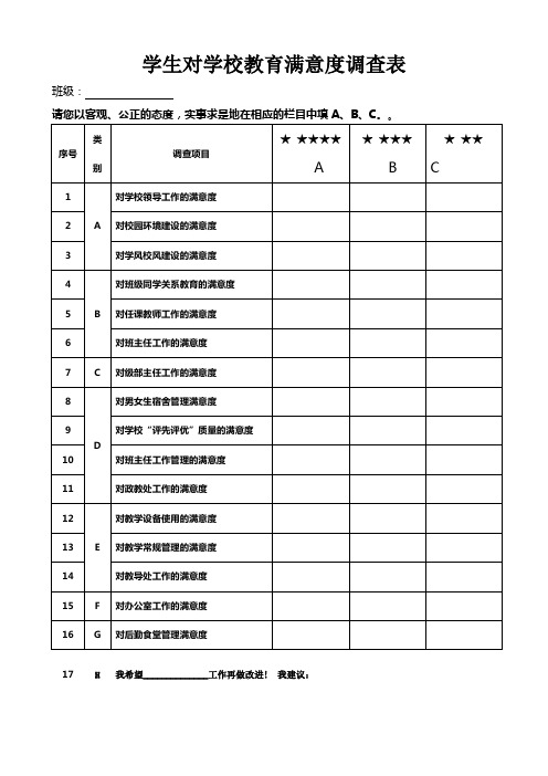 学生及家长对学校满意调查表