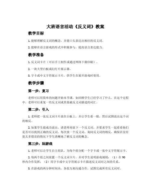 大班语言活动《反义词》教案