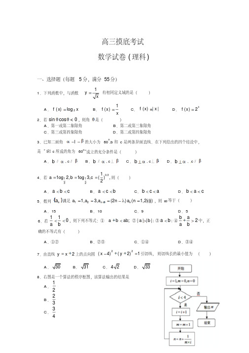 高三摸底考试数学理科及答案