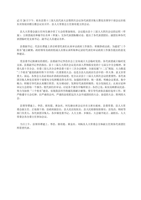 桂东县第十三届人民代表大会第四次会议各代表团召集人暨党员领导干部会议召开