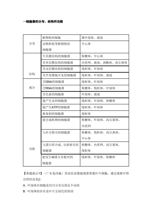 高三生物一轮复习导学案：系统内的分工合作--细胞器