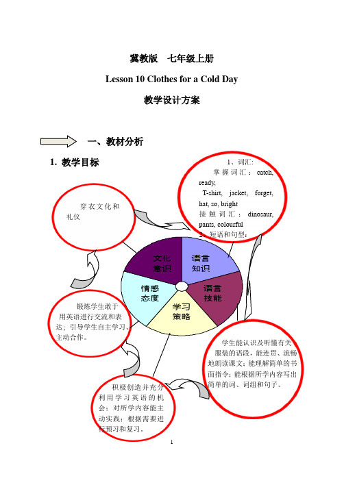 冀教版英语七年级上册Lesson 10 Clothes for a Cold Day 教案