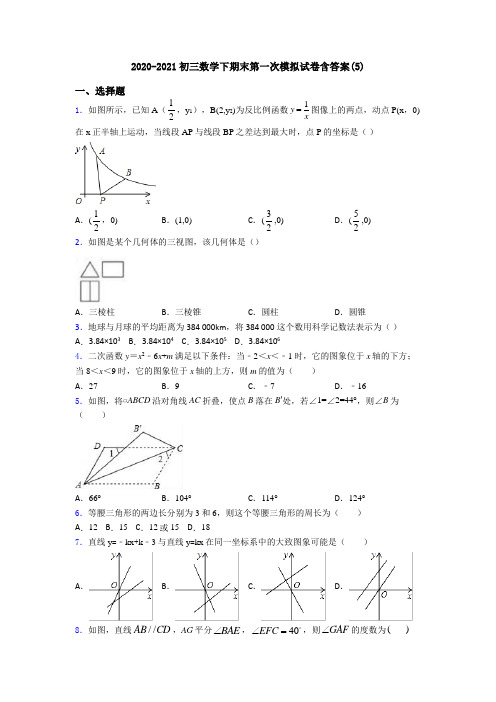 2020-2021初三数学下期末第一次模拟试卷含答案(5)