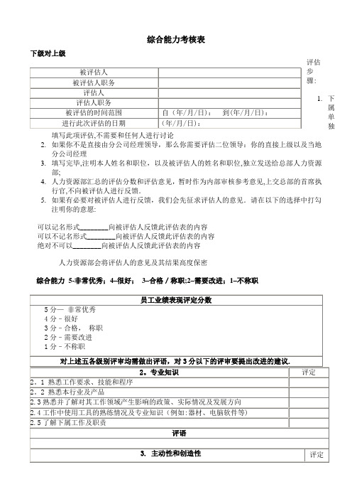 人力资源管理绩效考核综合能力考核表