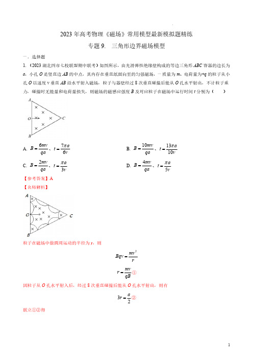 专题9 三角形边界磁场模型-2023年高考物理磁场常用模型精练(解析版)